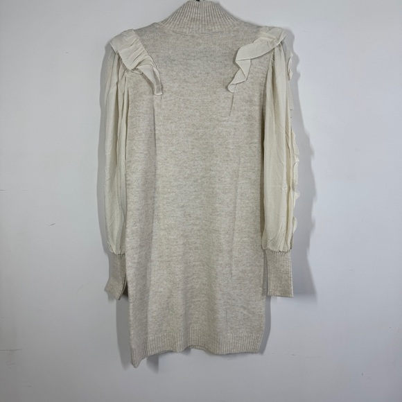 FIGARO Beige Sweater Long Sleeve Ruffle Knit Mini Dress  Quiet Luxury Size 2 - Picture 9 of 13